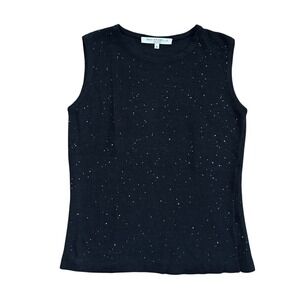 Rani Arabella Cashmere Silk Sequin Shell Top Black Italian Knit Sweater Womens S